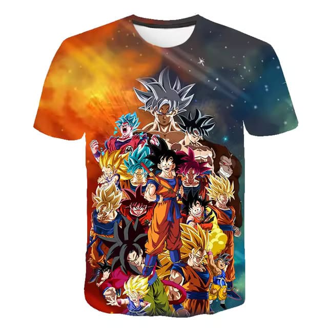 T-shirt DBZ avec le dessin de toutes les versions de Sangoku